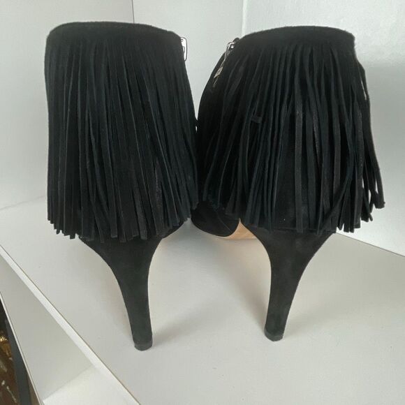 Sam Edelman Suede Fringe Trim Ankle Boots 8.5 Black - Picture 6 of 10